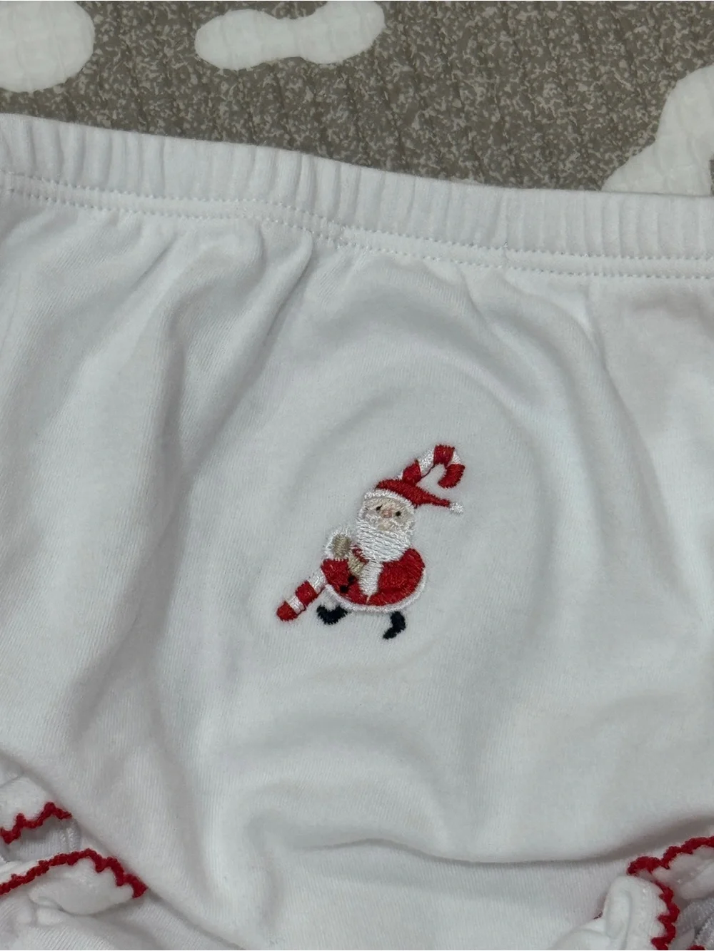 Kissy Kissy embroidered bloomers diaper cover Christmas santa pima cotton ruffle
